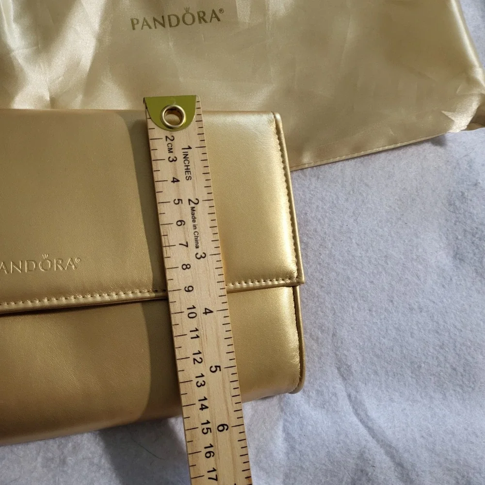 Pandora Metallic Gold Jewelry Clutch and Drawstring Dust Bag Set Travel Case